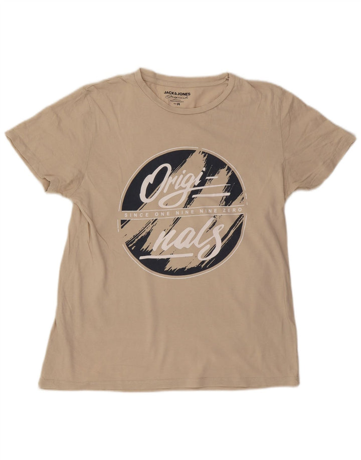 Jack & Jones Mens Graphic T-Shirt Top Medium Beige
