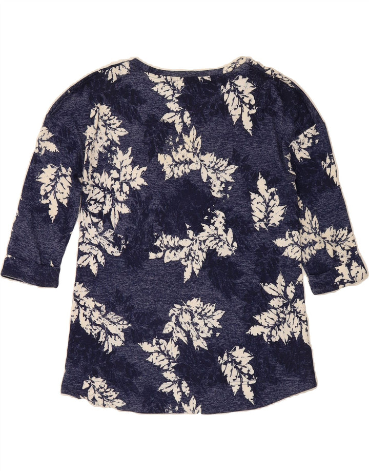 MARKS & SPENCER Womens Top 3/4 Sleeve UK 10 Small Navy Blue Floral Vintage Marks & Spencer and Second-Hand Marks & Spencer from Messina Hembry 