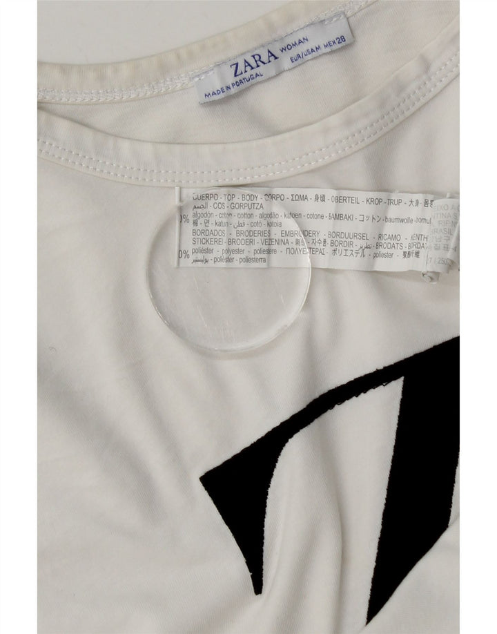 Женская футболка с рисунком Zara Top UK 14, средний белый хлопок