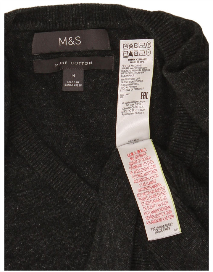 Мужской джемпер с v-образным вырезом Marks & Spencer, хлопковый свитер среднего серого цвета с крапинками