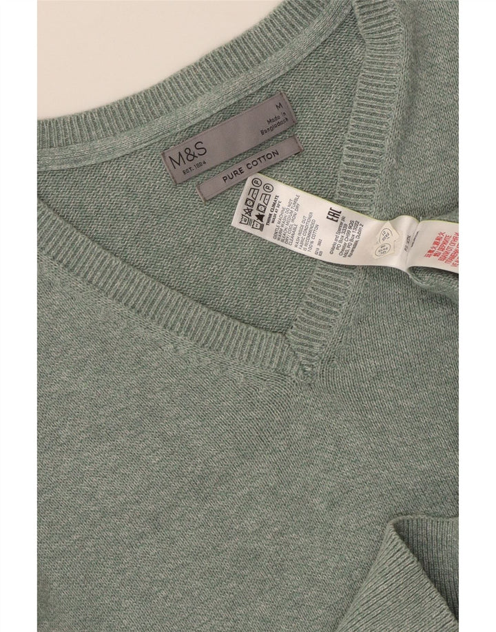 Мужской джемпер с v-образным вырезом MARKS & SPENCER, хлопковый свитер среднего зеленого цвета с крапинками
