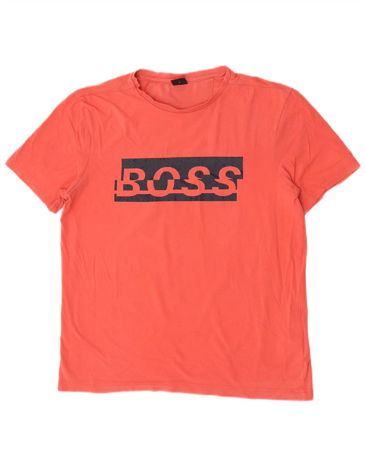 Мужская футболка с рисунком Hugo Boss, хлопковый топ среднего розового цвета