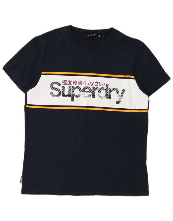 Мужская футболка с рисунком Superdry, топ 2XL, темно-синий, хлопок с цветными блоками