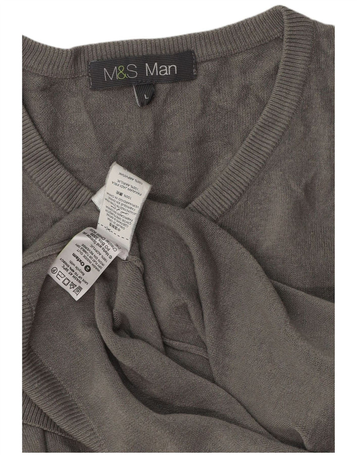 Мужской джемпер с v-образным вырезом Marks & Spencer, большой серый акрил