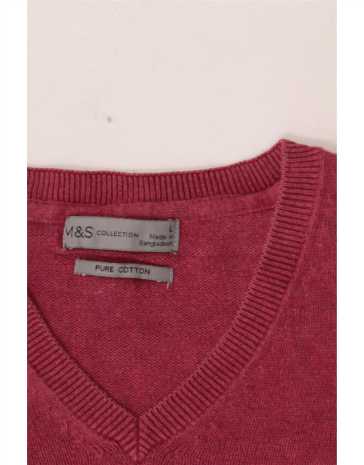 Мужской джемпер с v-образным вырезом MARKS & SPENCER, большой розовый хлопковый свитер
