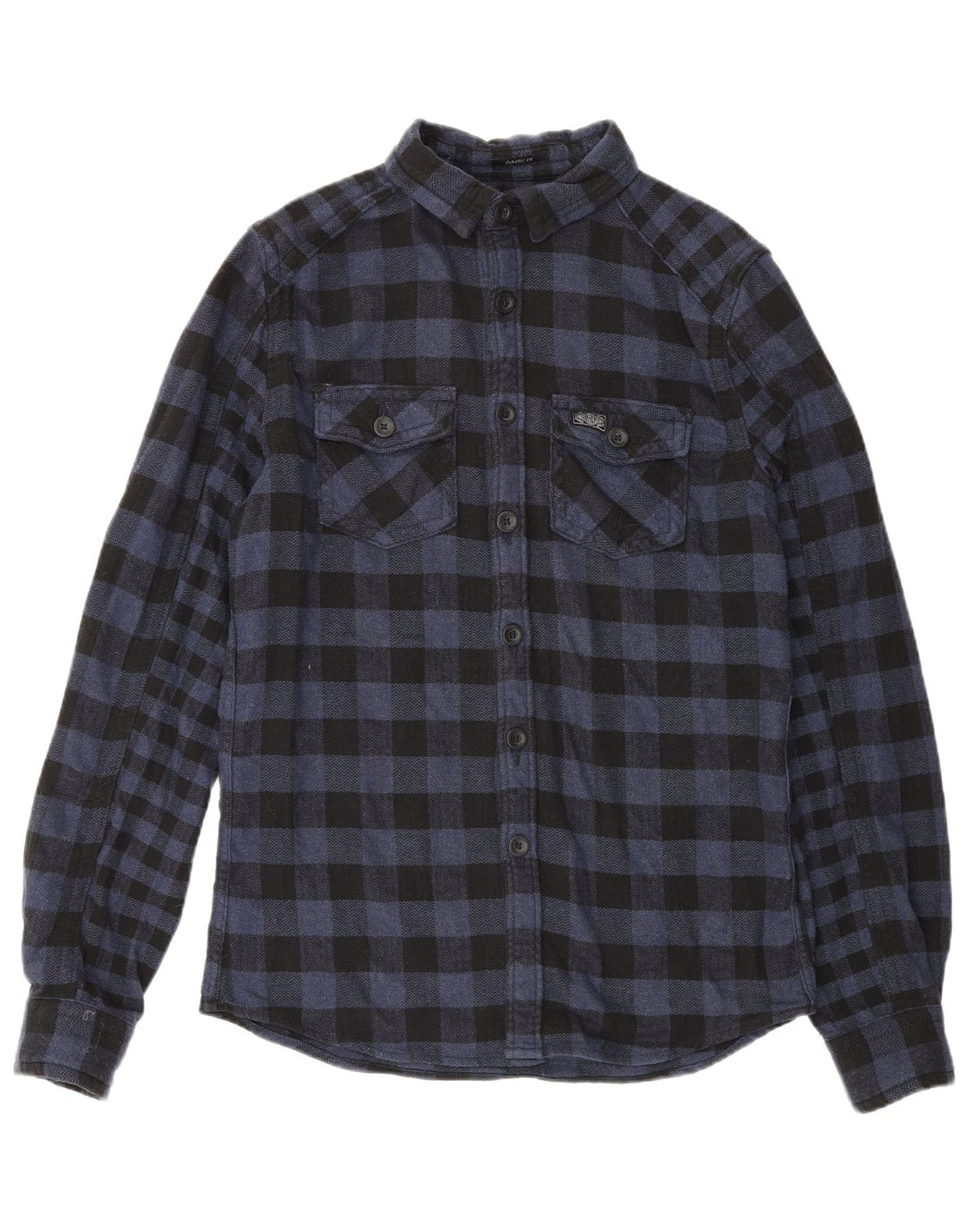 Мужская фланелевая рубашка Superdry, маленькая, темно-синяя, в клетку, хлопок