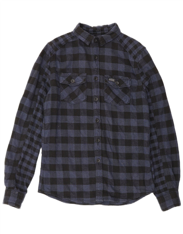Мужская фланелевая рубашка Superdry, маленькая, темно-синяя, в клетку, хлопок