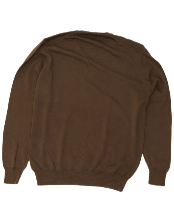 Zara Mens V-Neck Jumper Sweater XL Khaki Cotton