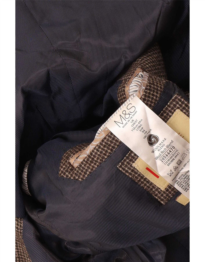 Мужской удлиненный пиджак Marks & Spencer UK 44 XL Коричневый с узором "гусиные лапки"