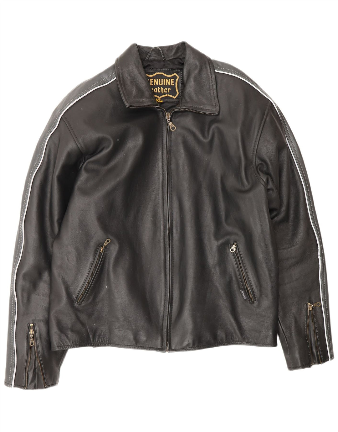 Мужская кожаная куртка VINTAGE UK 42 XL, черная кожа с цветными блоками