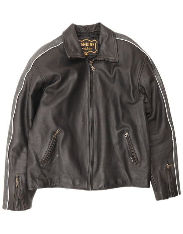 Мужская кожаная куртка VINTAGE UK 42 XL, черная кожа с цветными блоками
