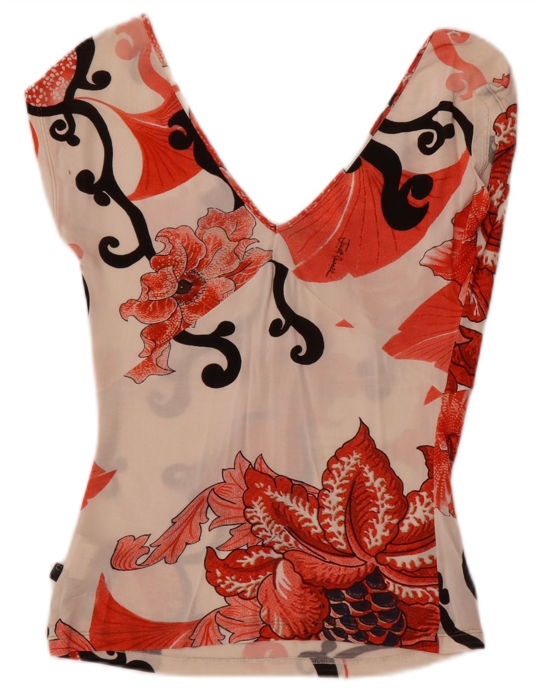 Женская блузка Just Cavalli Top UK 14, большой размер, эластан с белым цветочным принтом