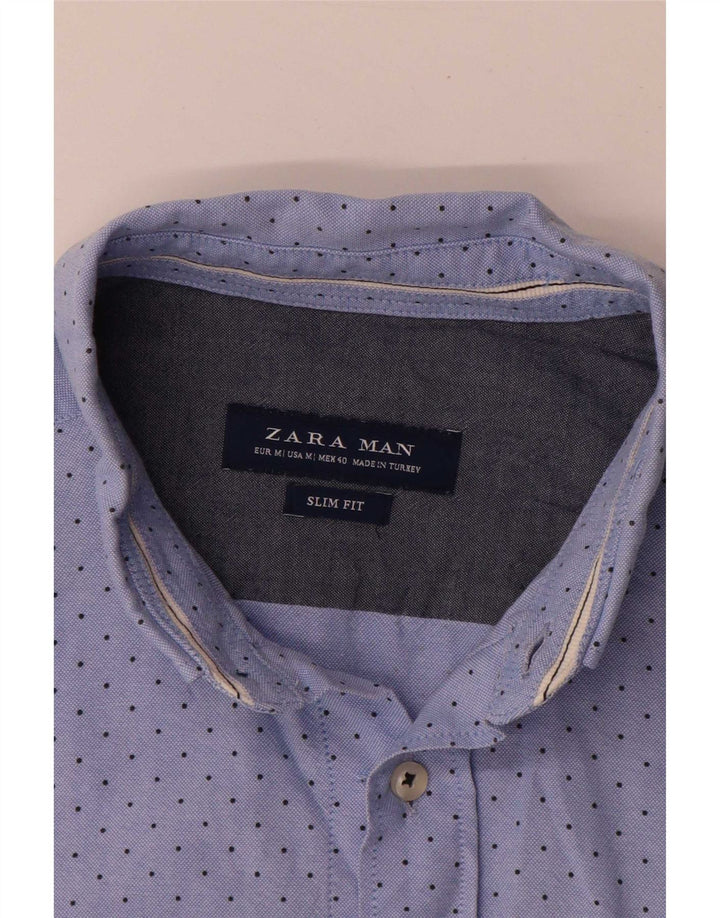 Мужская рубашка узкого кроя Zara среднего синего цвета в крапинку