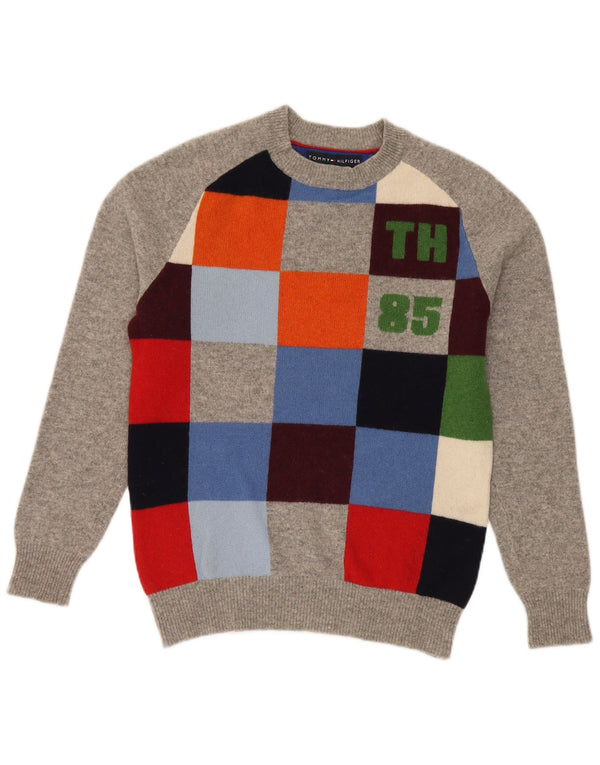 Женский джемпер с круглым вырезом Tommy Hilfiger UK 10, маленький серый с геометрическим узором