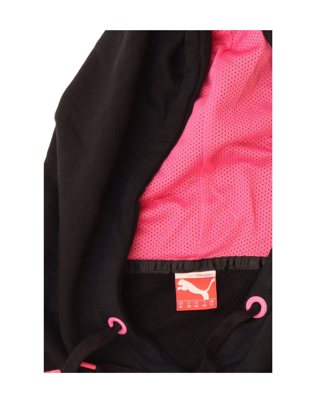 PUMA Womens Graphic Hoodie Jumper UK 12 Medium Black