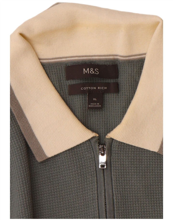 Мужской свитер с воротником-поло Marks & Spencer XL, серый с цветными блоками