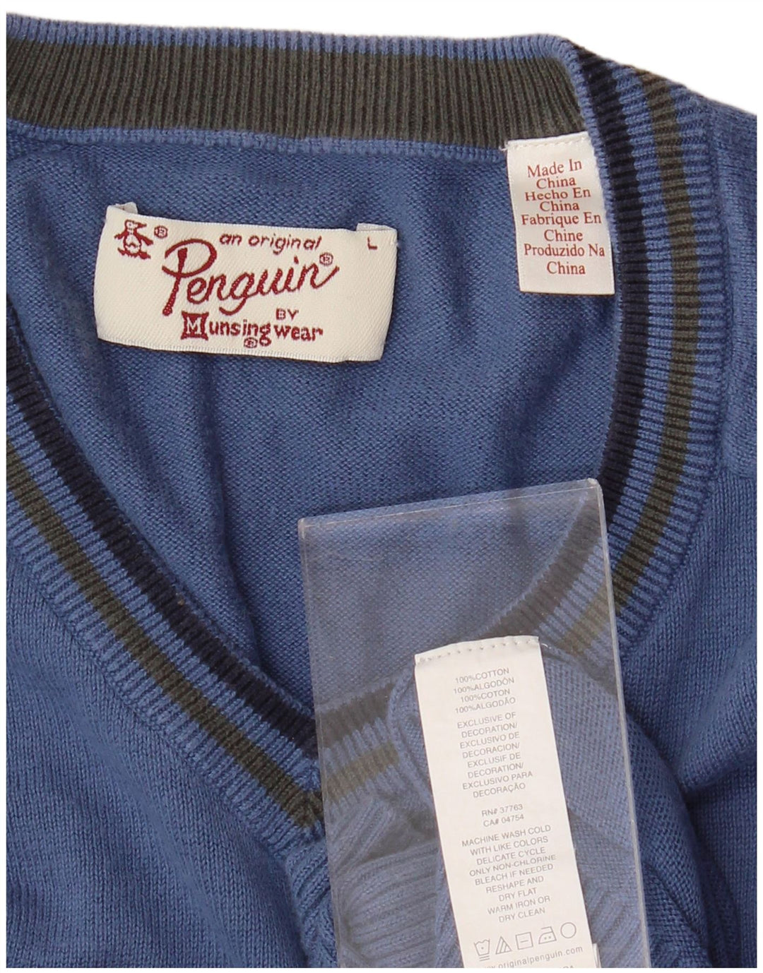 Мужской джемпер с v-образным вырезом PENGUIN, большой синий хлопковый свитер