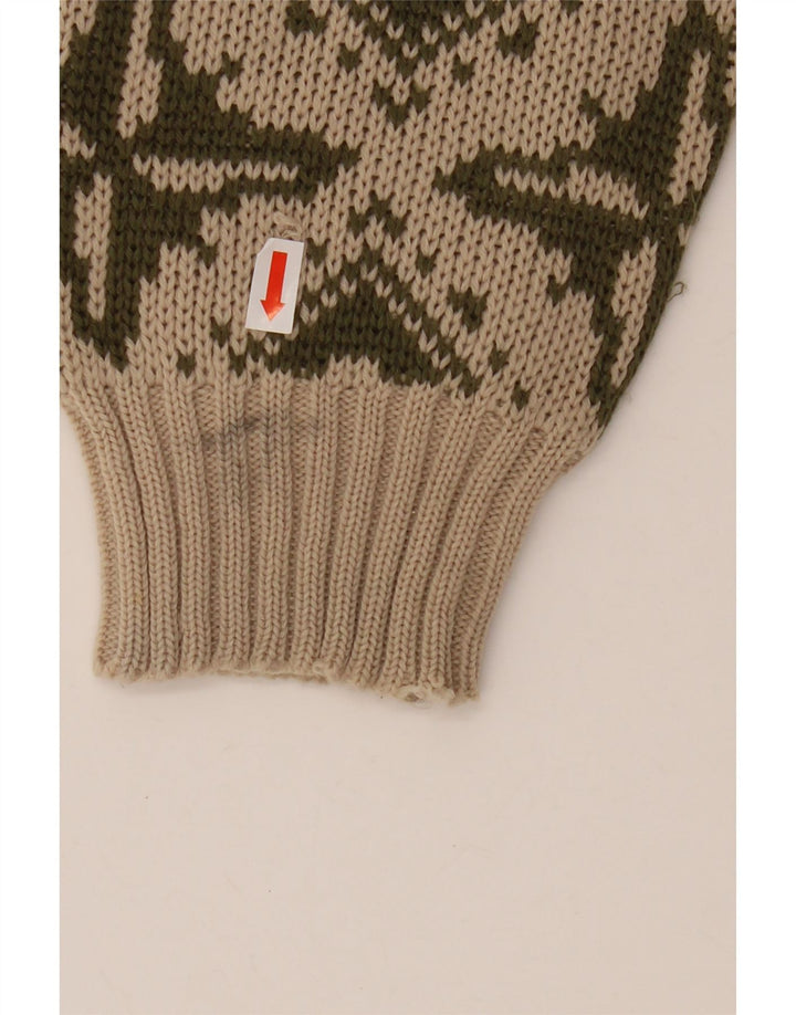 VINTAGE Женский джемпер с вырезом «лодочка» IT 46, большой бежевый с геометрическим узором