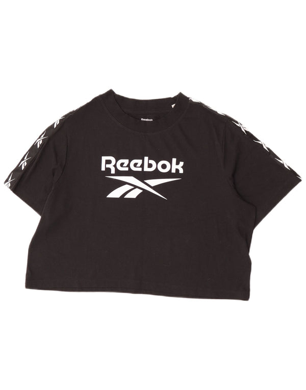 Женская укороченная футболка с рисунком Reebok, Великобритания, 20/22 XL, черный хлопок