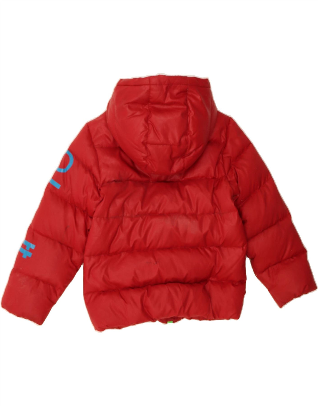 BENETTON Boys Graphic Hooded Padded Jacket 6-7 Years Small Red Polyester Vintage Benetton and Second-Hand Benetton from Messina Hembry 