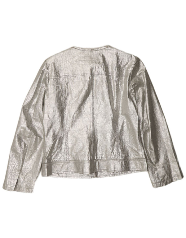 CORTEFIEL Женская кожаная куртка UK 12 Medium Silver Leather
