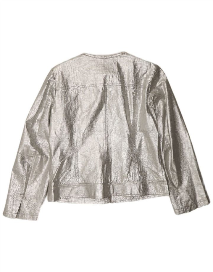 CORTEFIEL Женская кожаная куртка UK 12 Medium Silver Leather