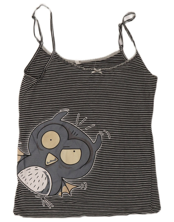 Женский укороченный топ на бретельках с рисунком Benetton UK 10, маленький серый в полоску