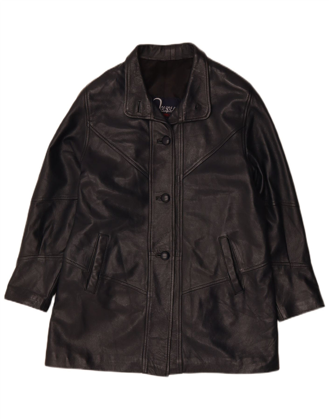 Винтажная женская кожаная куртка UK 14, черная кожа среднего размера