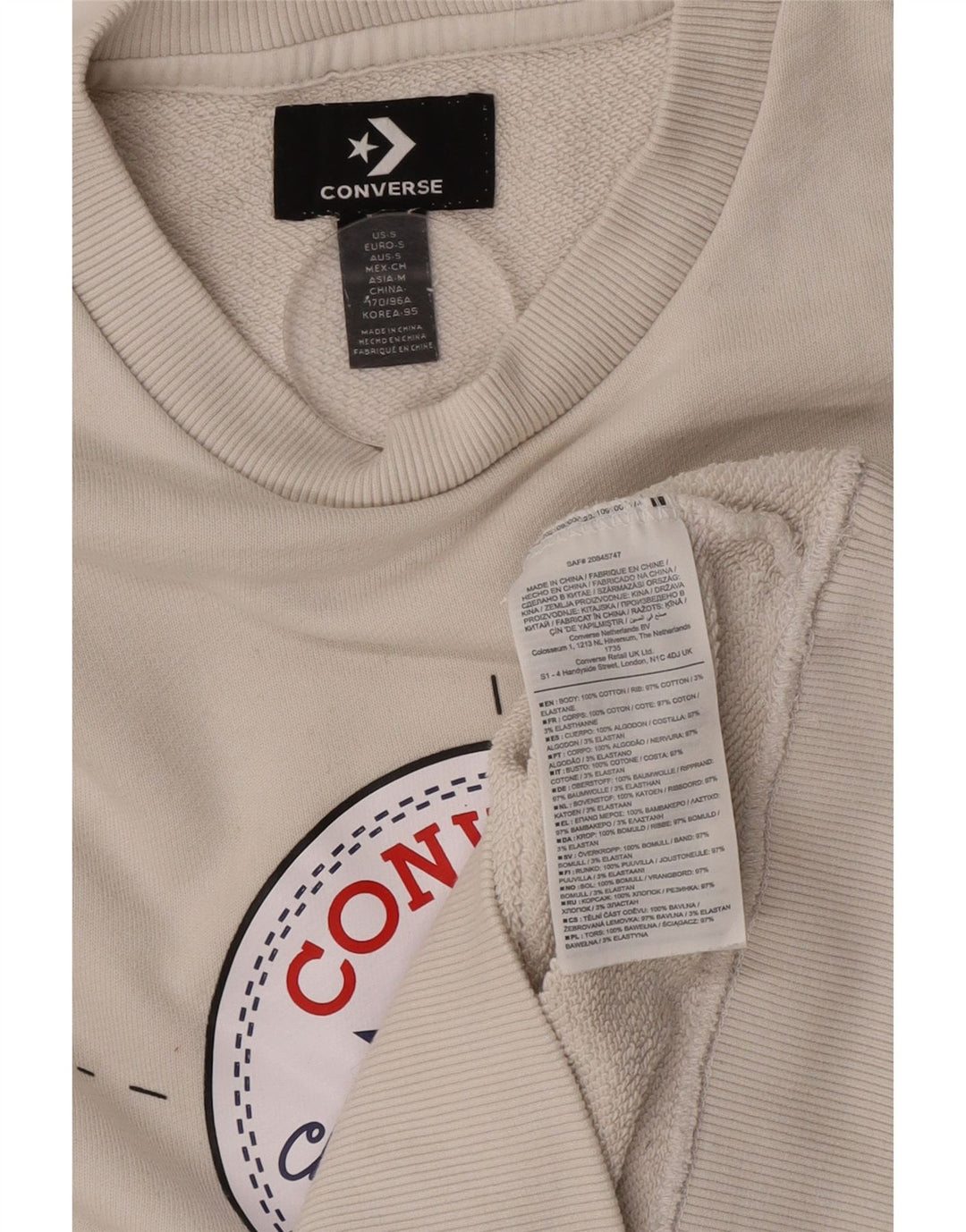 Мужской свитшот с рисунком Converse Chuck Taylor, хлопковый джемпер среднего бежевого цвета