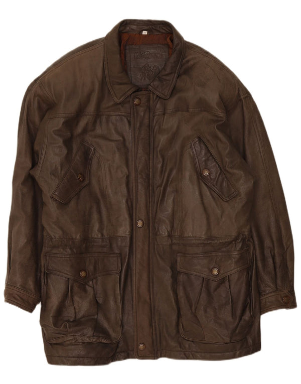 Mc Percy Мужское кожаное пальто UK 56 3XL хаки
