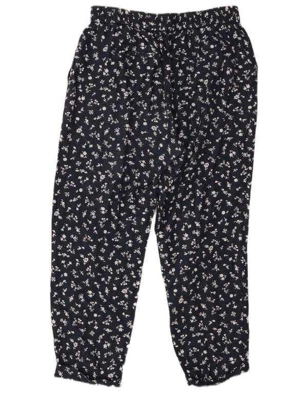 BENETTON Женские зауженные укороченные брюки среднего размера W30 L25 Темно-синие с цветочным принтом