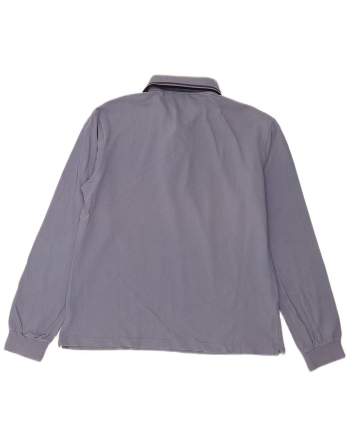 Мужская рубашка-поло с длинным рукавом FRED PERRY, хлопковая, среднего синего цвета