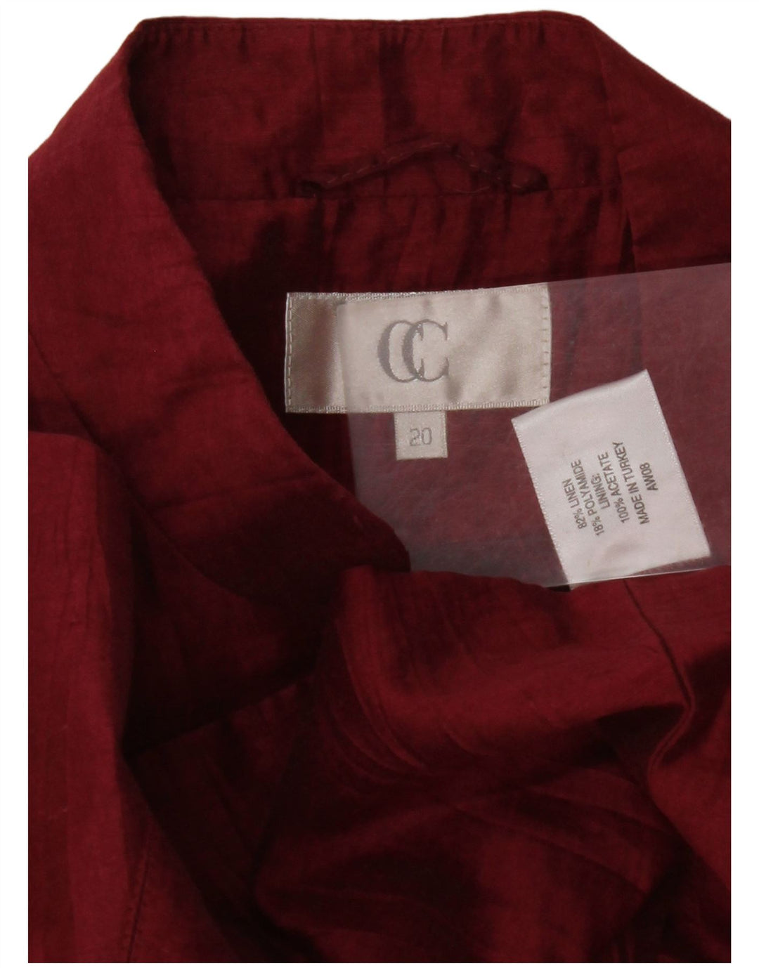 Женский пиджак CC на 1 пуговице UK 20 2XL Бордовый льняной пиджак