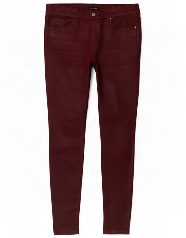 Massimo Dutti Womens Waxed Casual Trousers EU 40 Medium W30 L29 Burgundy