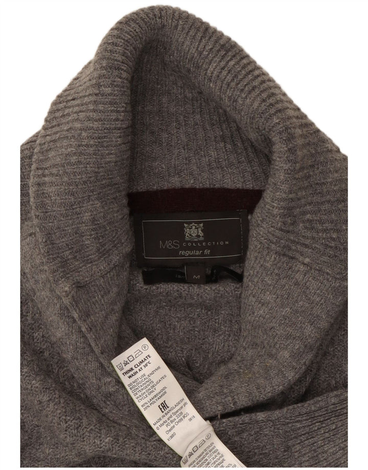 Мужской джемпер стандартного кроя Marks & Spencer, джемпер с отложным воротником, средний серый шерстяной