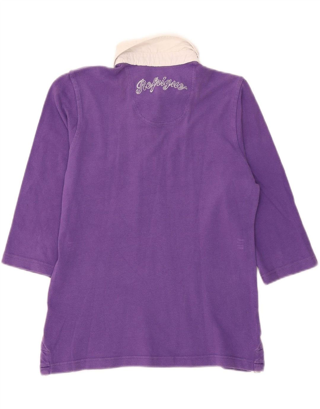 REFRIGUE Womens Graphic Polo Shirt UK 12 Medium Purple Colourblock