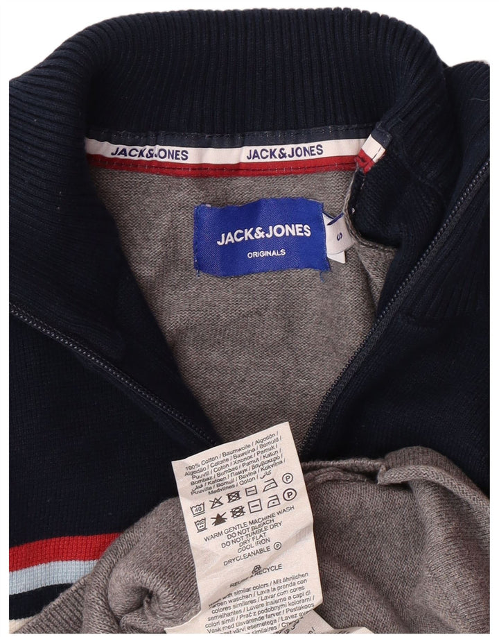 JACK & JONES Мужской джемпер на молнии с рисунком, маленький серый цветной блок