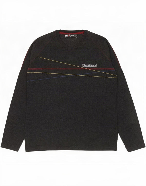 Desigual Mens Graphic Top Long Sleeve Large Grey Striped Cotton
