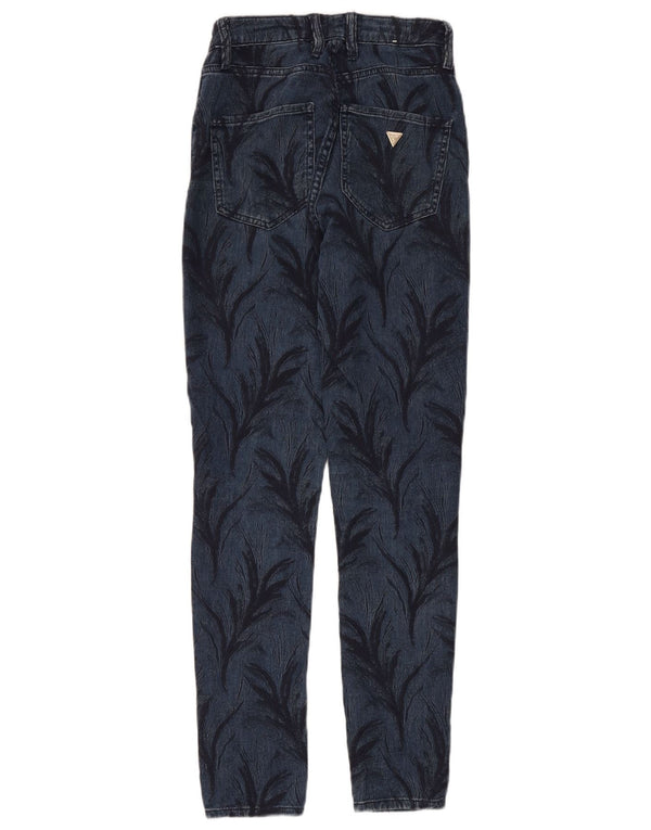 Женские узкие джинсы Guess с очень высокой посадкой W26 L30 Темно-синие с цветочным принтом