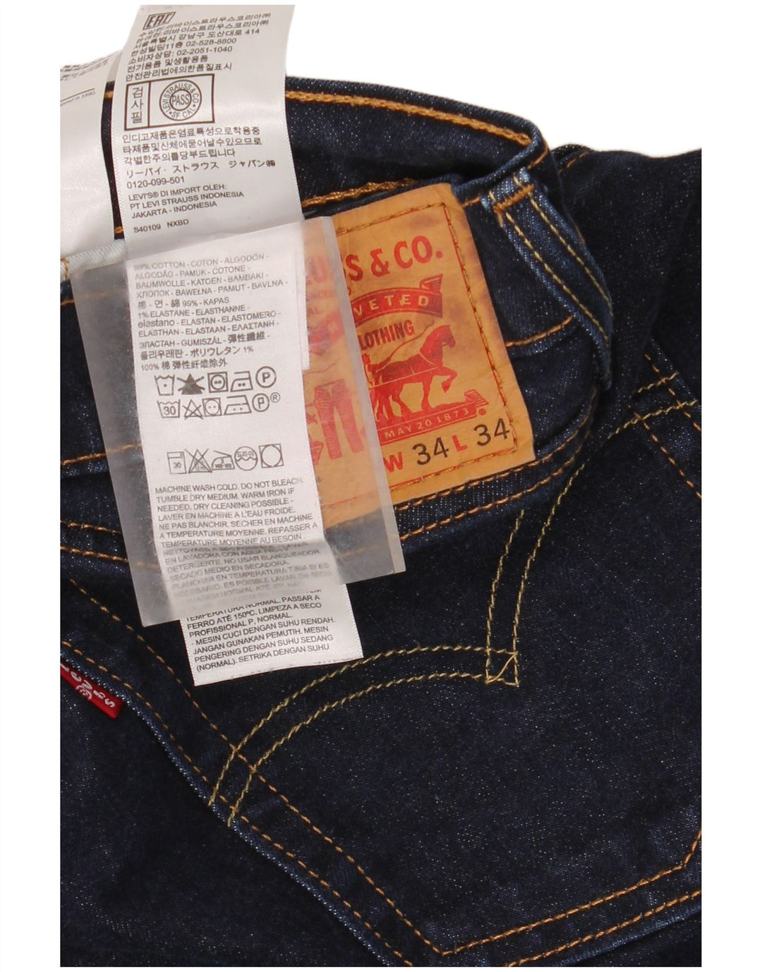Мужские прямые джинсы Levi's 514 W34 L34 темно-синие, хлопок