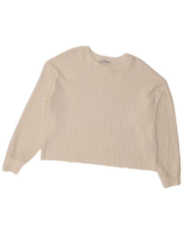 Женский укороченный джемпер с вырезом лодочкой Zara UK 14, средний белый полиэстер