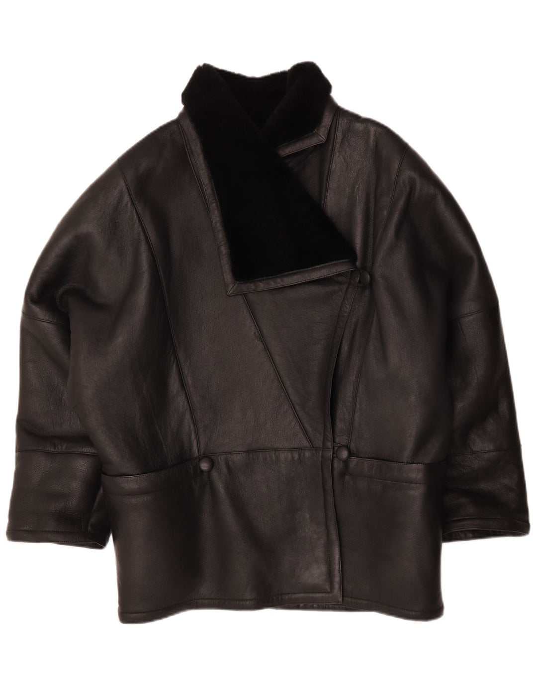 Винтажная женская дубленка оверсайз IT 44 Medium Black Leather Leather