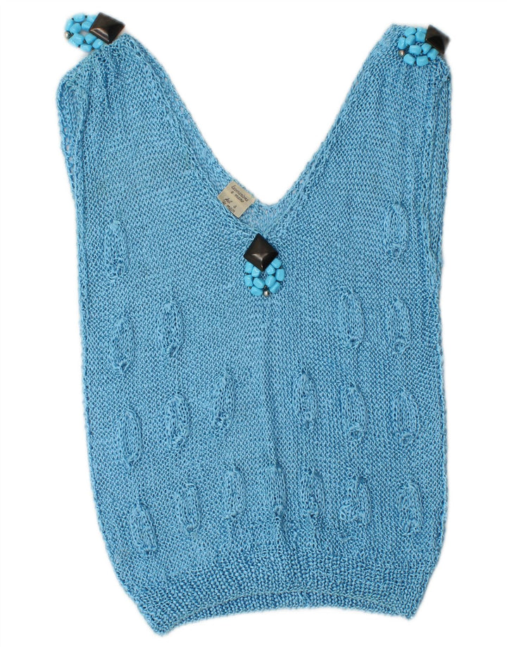 Винтажная женская майка без рукавов UK 10, маленькая синяя вискоза