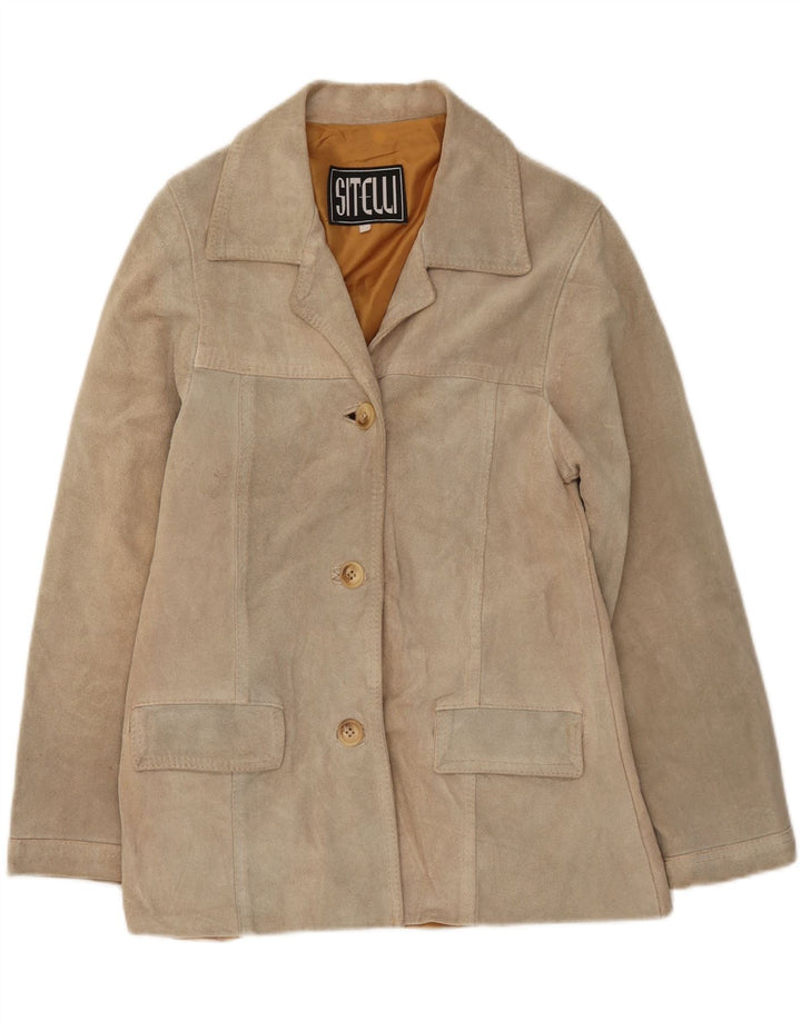 SITELLI Womens Suede Jacket UK 8 Small Beige