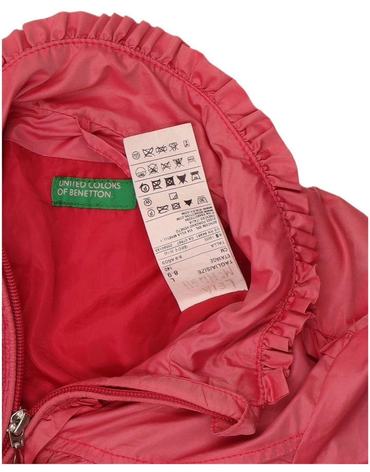 BENETTON Girls Bomber Jacket 8-9 Years Large  Pink Nylon