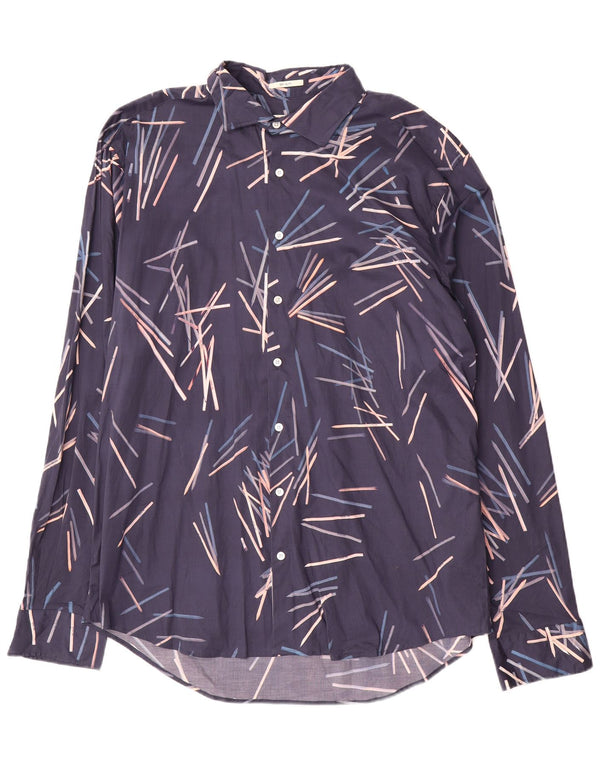 Мужская рубашка Gant, размер 47/48, 19, 3XL, темно-синяя, хлопок с геометрическим рисунком