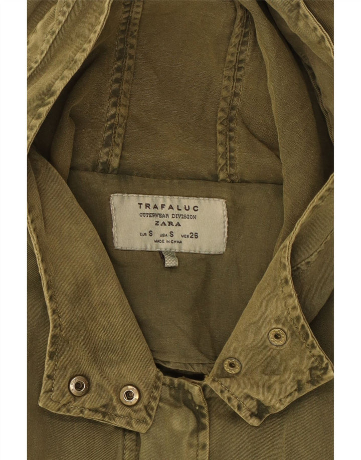 ZARA Womens Hooded Utility Jacket UK 10 Small Khaki Cotton