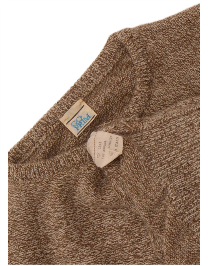 Винтажный женский джемпер с круглым вырезом, Великобритания 14, средний коричневый шерстяной свитер