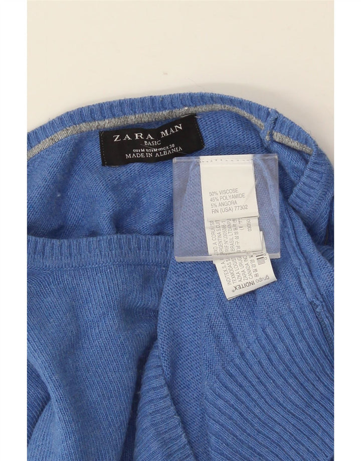 Мужской джемпер с круглым вырезом ZARA, средний синий вискозный свитер