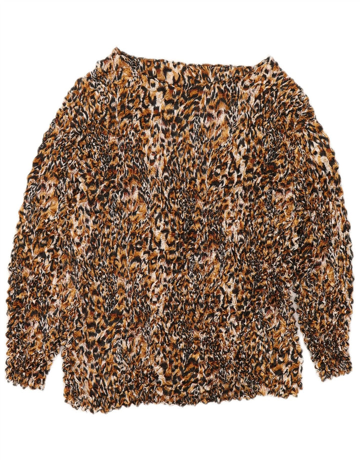 Винтажная женская блузка, топ UK 14, средний разноцветный полиэстер с животным принтом